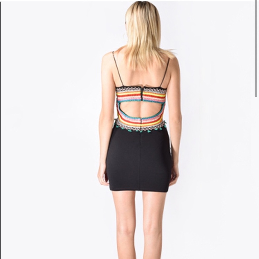 Alice + Olivia open back black mini dress with embroidered details - Picture 2 of 9